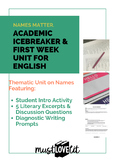 English Icebreaker First Day Name Unit Introduction Activity