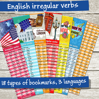 Preview of English Irregular Verbs Bookmarks