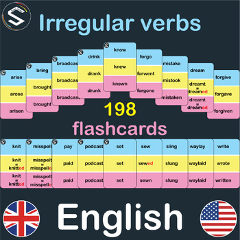 Preview of English Irregular Verbs conjugation flashcards | past and past participle