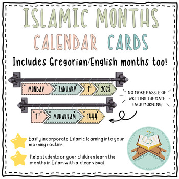 Preview of English & Islamic Months - Flip Calendar cards (Black &white/Calm colours)