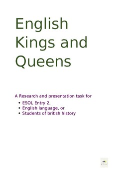 Preview of English Kings and Queens - Research and Presentation task