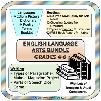 Preview of ELA Worksheets Bundle (Grades 4-6): Engaging Printables, Projects, Games