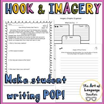 Preview of No Prep Creative Writing Worksheets Writing Hooks Writing Imagery Practice