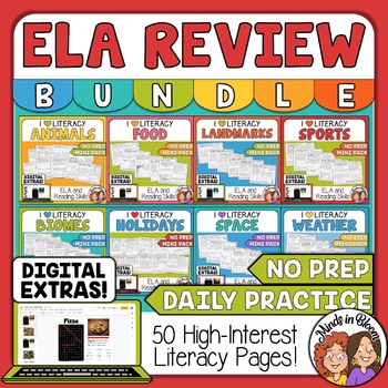 Preview of English Language Arts Review - ELA Spiral Review Reading Morning Work + Digital