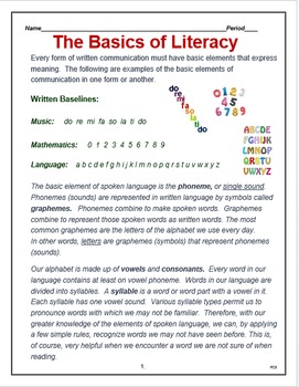 Preview of English - Language Arts  - "The Basics of Literacy"