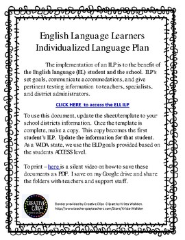 Preview of English Language Leaner Individualized Language Plan template