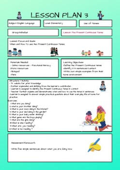 Preview of English Language Lesson Plan 3 - The Present Continuous Tense