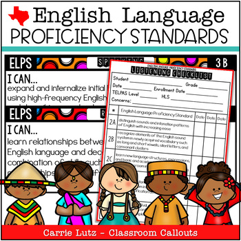 Preview of English Language Proficiency Standards – Texas ELPS Cards with Checklists