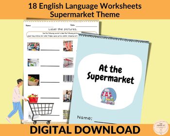 Preview of English Language Worksheets, ESL Resource, Supermarket Theme Worksheet