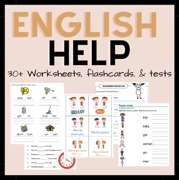 Preview of English Learners Activities- Basic ESL: tests, worksheets, flashcards