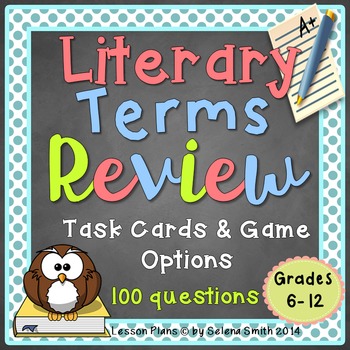 Preview of Literary Terms Review Game or Task Cards - 100 Questions