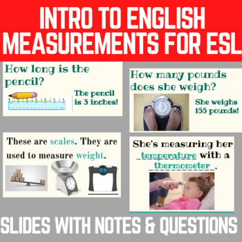 Preview of English Measurements ESL/SPED/Preschool Google™ Notes/Questions 