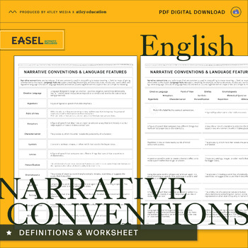 Preview of English Narrative Conventions & Language Features Worksheets, High School Level