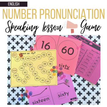 Preview of English Number Pronunciation Game with Visuals - ESL Math Activity