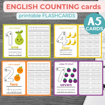Preview of English Number Tracing Flashcards, Printable, Counting Preschool