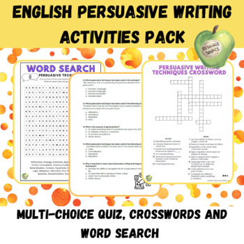 Preview of English Persuasive Writing Activities: Quiz, Crosswords and Wordsearch