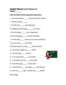 English Phrasal Verbs and Preposition Practice - 4 Worksheets! (ESL