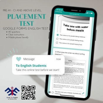 Preview of English Placement Test - Google Forms Pre- A1 to C1 & above level Cambridge Exam