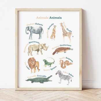 Preview of English & Portuguese - Bilingual Animals Print