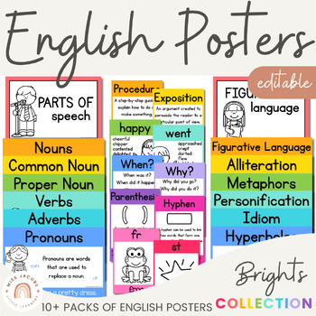 Preview of English Posters Bundle | RAINBOW BRIGHTS | Rainbow themed classroom decor