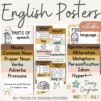 Preview of English Posters Bundle | Reading and Writing Strategies | Daisy Gingham