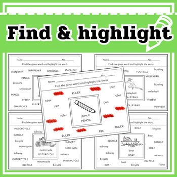 Preview of English Read and Find / Worksheets Bundl Finding Kindergarten