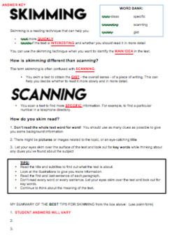 English - Reading Skills - Skim and Scan by Dream On Cue | TpT