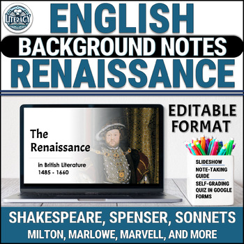 Preview of English Renaissance - Background Notes Introduction - Quiz - British Literature