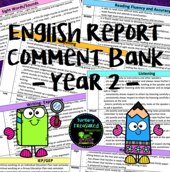 Preview of English Report Comment Bank - Year 2