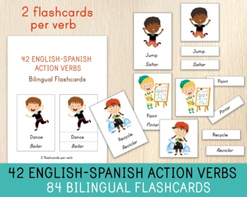 Preview of English-Spanish Action Verbs - Bilingual Flashcards - Montessori Cards