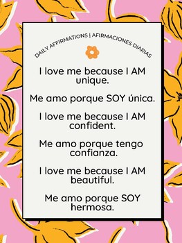 Preview of English/Spanish Affirmations Poster