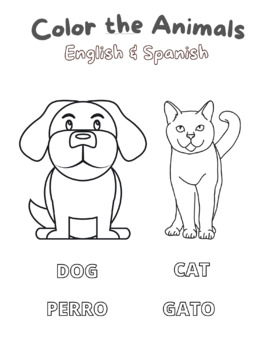 Preview of English & Spanish Color the Animals-