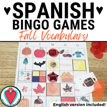 Preview of Spanish Fall Autumn Vocabulary Words Bingo Game Lotería - El Otoño
