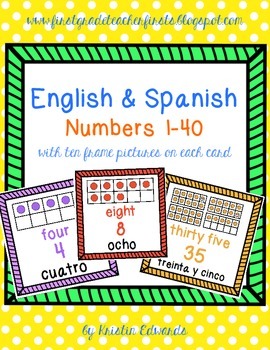 Preview of English & Spanish Number Cards with Ten Frame Pictures