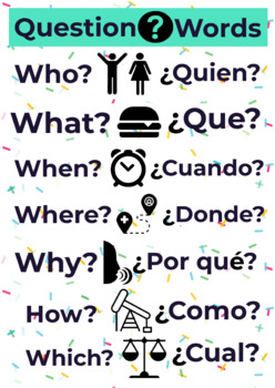 English/Spanish Question Words Poster by A Teacher's Love | TPT