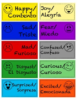 English/Spanish Translation Emotion Cards by Ault Illustrations | TPT