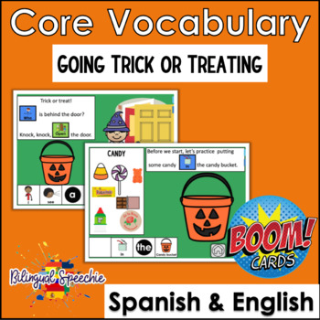 Preview of English & Spanish | Trick or Treating with Core Vocabulary