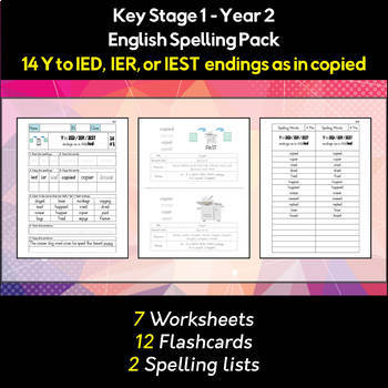 English Spelling and Phonics Pack - Y to IED / IER / IEST endings as in ...