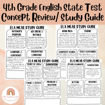 Preview of English State Testing- Concept Review/ Study Guide MCAS 4th Grade