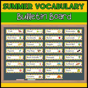 Preview of English Summer Vocabulary Words Wall Bulletin Board - End of Year Vocabulary
