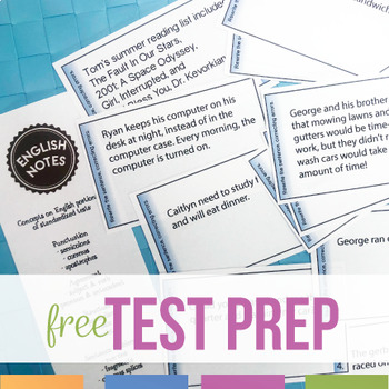 Preview of English Test Prep Task Cards and Bookmarks | Free Grammar and Writing Errors