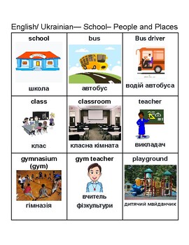 English/Ukrainian Picture Dictionary School- People and Places | TPT