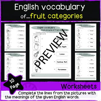 Preview of English vocabulary of fruit categories /1st Grade - 9th Grade/Homeschool