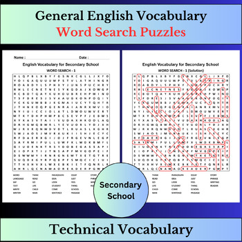Preview of English Vocabulary Terms | Word Search Puzzles Activities | Secondary school