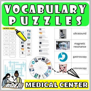 Preview of Vocabulary Worksheets Cards Crossword Word Search Anagram MEDICAL CENTER