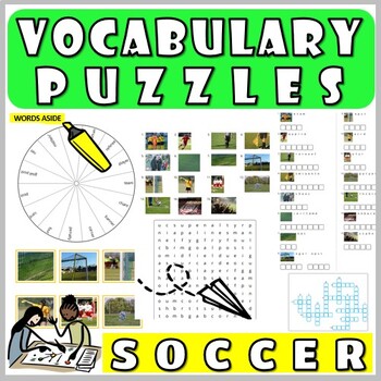 Preview of Vocabulary Worksheets Cards Word Search Anagram SOCCER