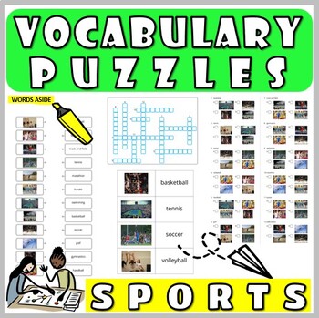 Preview of Vocabulary Worksheets Cards Word Search Anagram SPORTS