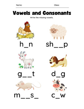 Preview of English Vowl and Consonants Worksheet