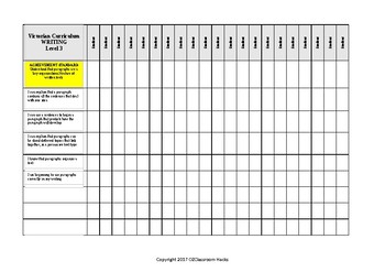 Preview of English WRITING Checklist Level 3 Victorian Curriculum/Australian Curric 'I Can'