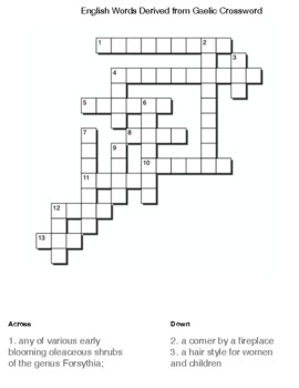 English Words Derived from Gaelic Crossword by Northeast Education